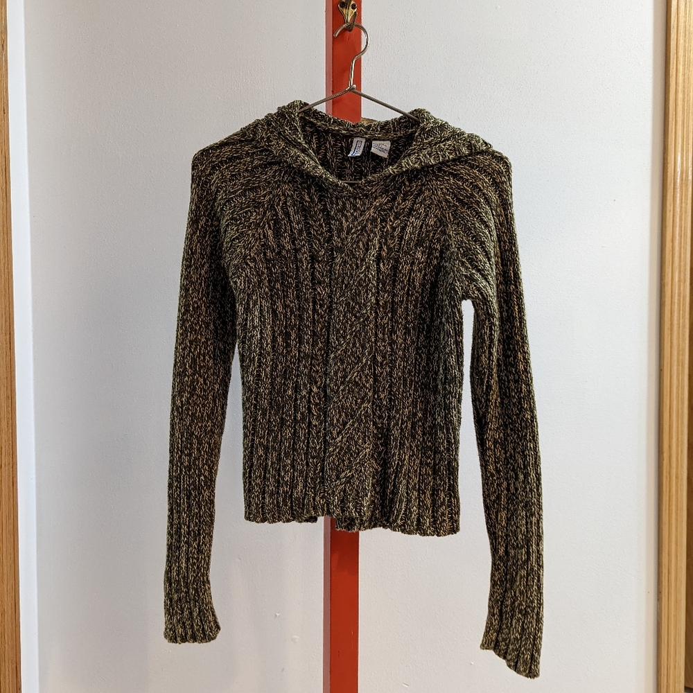 Smudge Dark Green Heavy Knit Hooded Sweater Ramie Cotton Blend Medium